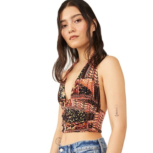 Free People Heather Printed Halter Top in Bronze Combo - Picture 5 of 9